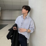 春秋条纹长袖衬衫男韩版潮流寸衫日系休闲衬衣宽松上衣XZ710-813，男装衬衫，星座710
