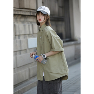 情侣衬衫女设计感小众ins宽松短袖上衣休闲美式衬衣外套CS09-p45图片