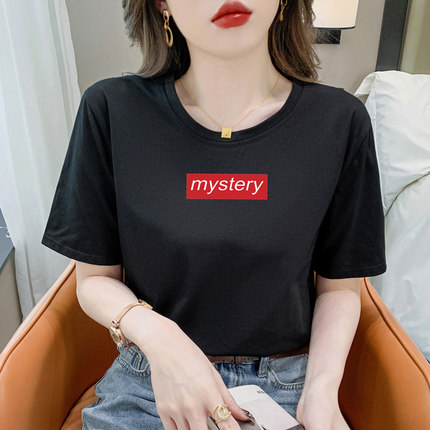 薄款黑色t恤女士夏装新款胖MM大码短袖上衣潮圆领百搭半袖体恤衫