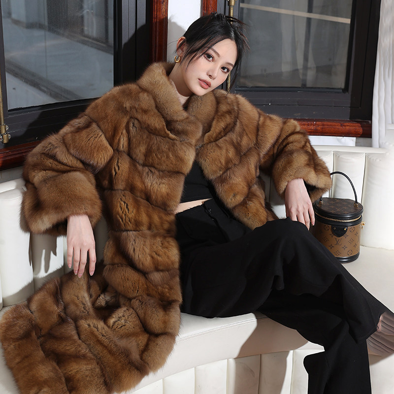 进口俄罗斯紫貂貂皮大衣皮草外套