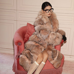 茉萱 宫廷贵妇 美国进口山猫长款翻领时尚舍利皮草外套2025新款女