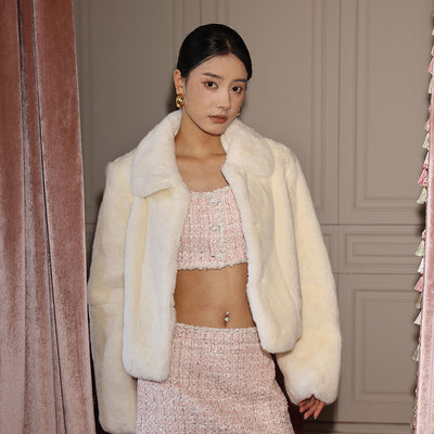 茉萱栻子花开短款翻领皮草外套