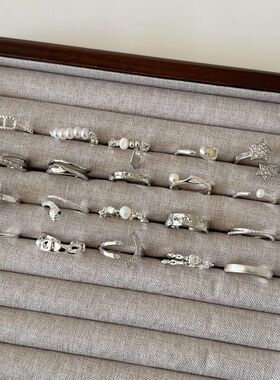 新款简约小众设计碎银子珍珠戒指女时尚百搭感可调节指环批发