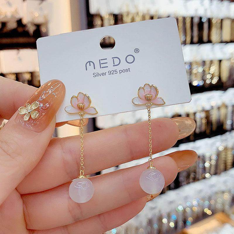 爆款滴釉花瓣流苏耳饰古风