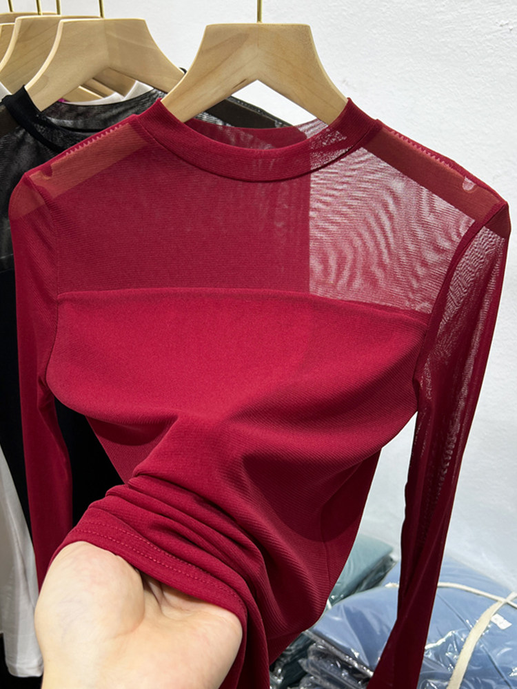 2025女春秋季新款套头镂空蕾丝网纱半高圆领长袖打底衫女修身上衣,女装/女士精品,蕾丝衫/雪纺衫,淘宝优惠券,粉丝福利购,淘宝优惠卷