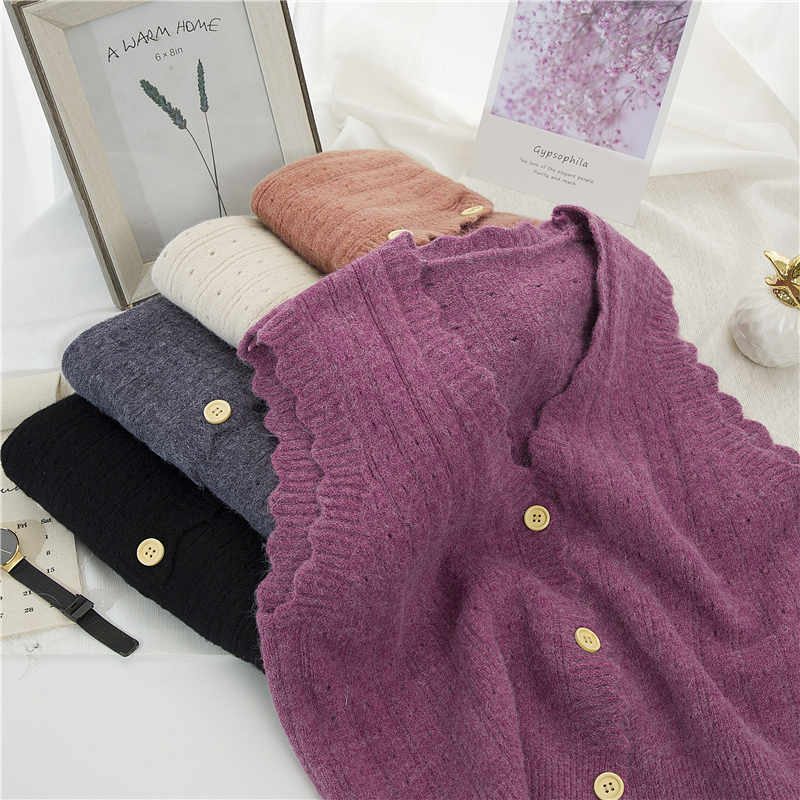 韩版百搭日系叠穿针织马甲夹女秋冬宽松外穿搭背心开衫坎肩毛上衣