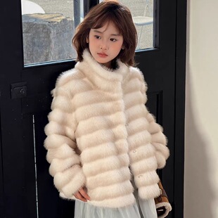 中古风新款儿童皮草外套宽松韩版仿水貂女童皮草毛毛冬季大衣保暖