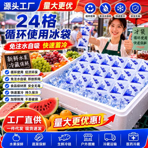 免注水冰袋厂家24格一次性自吸水冰袋生鲜水果保鲜冰包快递专用