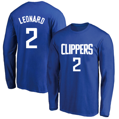 春秋洛杉矶快船2号伦纳德球衣训练服薄款篮球运动纯棉圆领长袖T恤