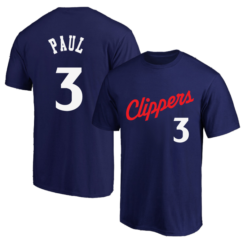 洛杉矶快船3号保罗球衣训练服CP纯棉圆领短袖T恤篮球运动半袖