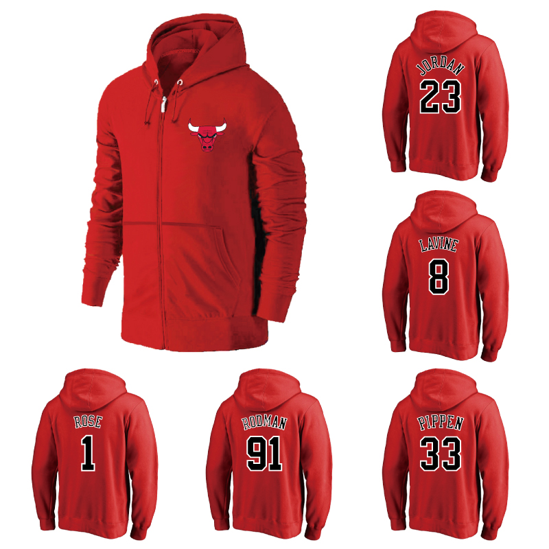 芝加哥公牛拉文罗斯飞人皮蓬罗德曼球衣训练服拉链卫衣帽衫外套