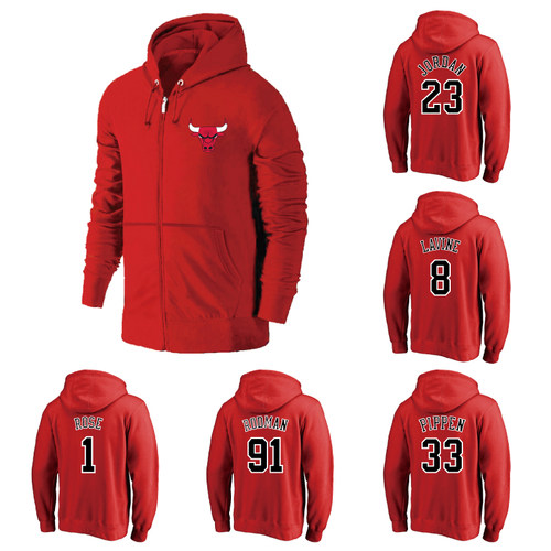 芝加哥公牛拉文罗斯飞人皮蓬罗德曼球衣训练服拉链卫衣帽衫外套