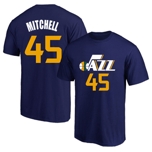 犹他爵士45号多诺万米切尔球衣训练服纯棉短袖T恤篮球运动半袖