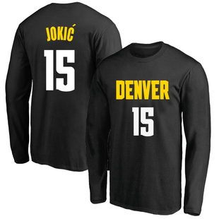 春秋丹佛掘金15号约基奇球衣训练服薄款篮球运动纯棉圆领长袖T恤