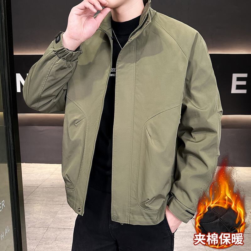 抖音爆款二棉男士秋冬新款立领青年简约休闲纯色保暖外套