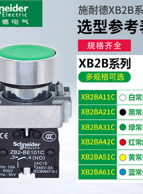 原装施耐德平头按钮开关XB2BA31C  XB2BA42C绿色常开红色常闭22mm