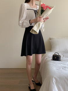 黑色高腰显瘦半身裙遮跨显瘦百搭西装短裙a字短裙梨型身材伞裙秋