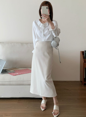 85复合丝后开叉裙  规格 75cm 杏色  85cm杏色