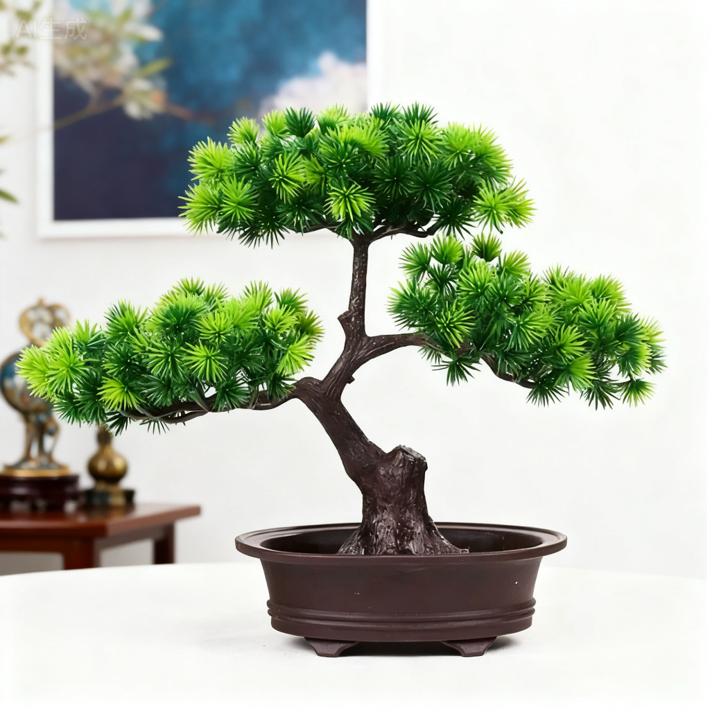 仿真绿植松树迎客松罗汉松盆景新仿真花/假花