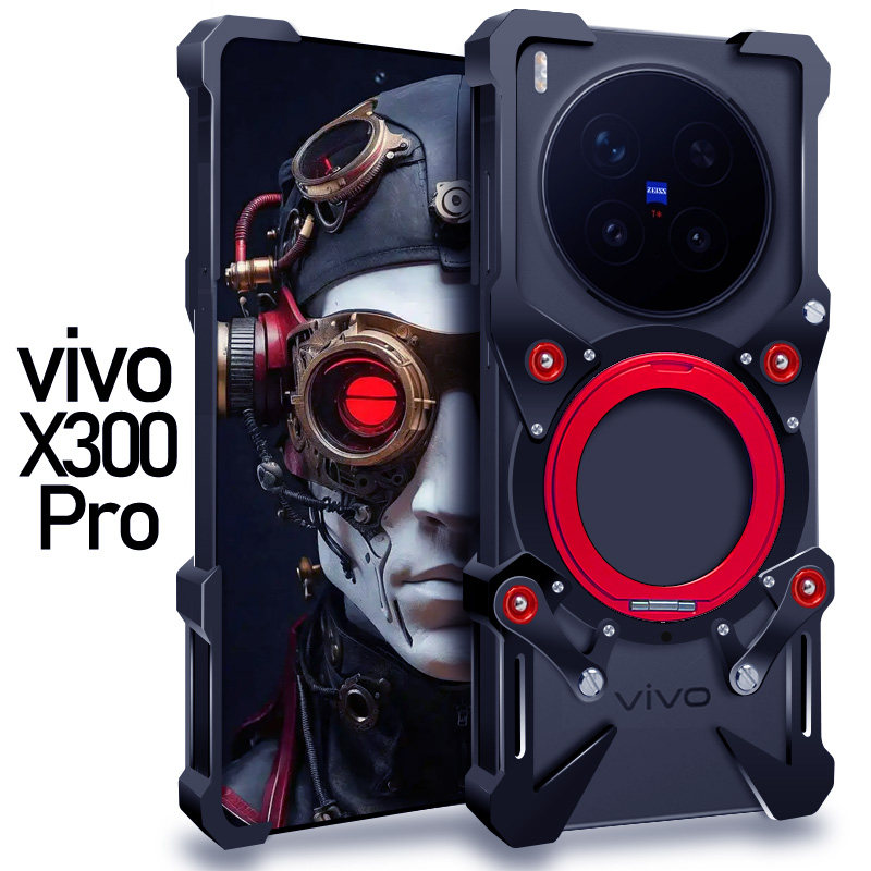 适用于vivoX300Pro金属边框式手机壳防摔旋转齿轮铝合金保护套机械臂复古挂绳镂空透气散热硬外壳简约厚潮男图片