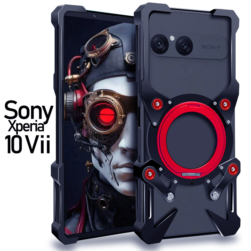 适用于Sony索尼Xperia10VII金属手机壳防摔铝合金保护套磁吸支架旋转挂绳硬外壳简约透气散热潮男个性新款轻