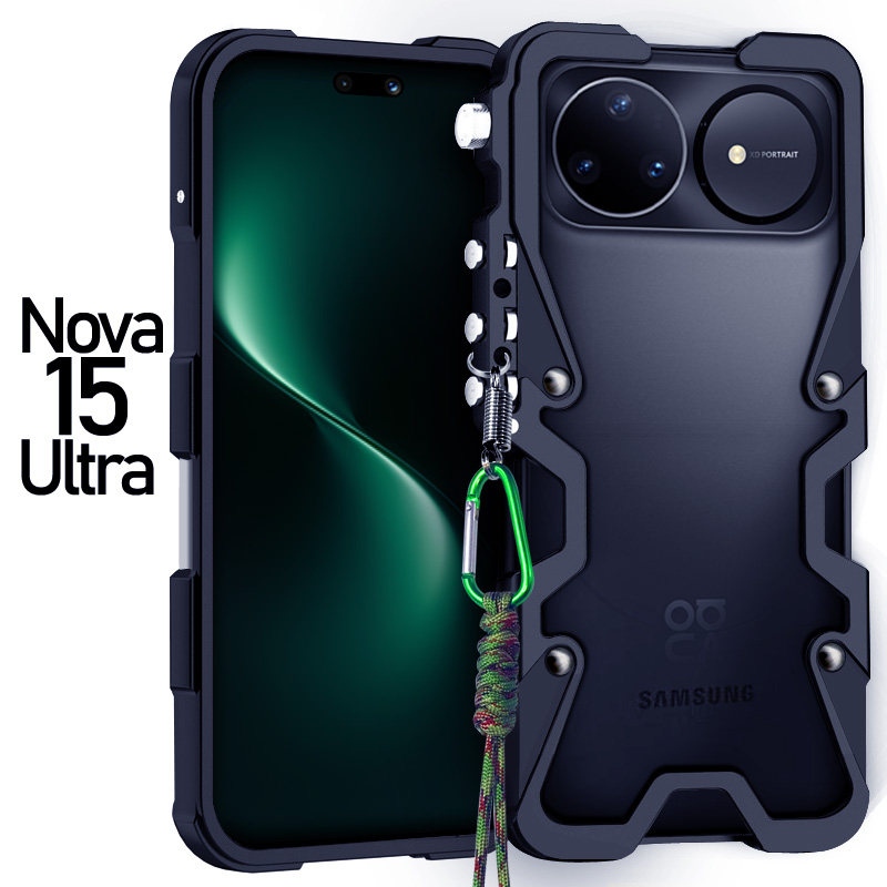 适用于华为nova15Ultra新款金属边框式手机壳nova15Pro防摔铝合金保护套机械臂挂绳镂空散热硬外壳包边中框图片