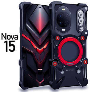适用于华为nova15Ultra金属手机壳防摔旋转磁吸支架nova15pro铝合金保护套机械臂复古挂绳镂空透气散热硬外壳