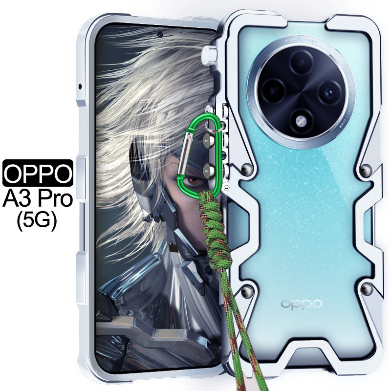 适用于OPPOA3Pro金属边框式手机壳防摔保护套铝合金复古挂绳硬外壳个性机械臂手绳新款潮男散热轻奢高档创意图片
