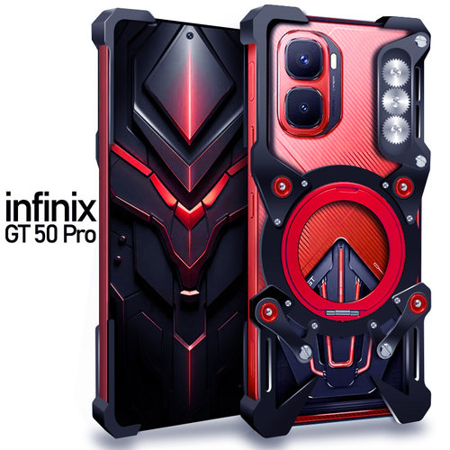 适用于infinix传音GT50Pro金属手机壳新款防摔铝合金保护套机械个性镂空透气散热磁吸支架旋转挂绳齿轮硬潮男