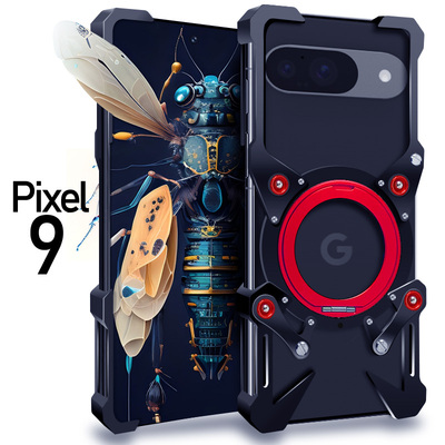 适用于谷歌GooglePixel9Pro金属手机壳Pixel8a铝合金保护套Pixel9a防摔磁吸支架镂空透气散热硬外壳厚机械男