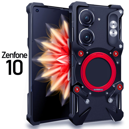 适用于ASUS华硕Zenfone10金属手机壳防摔铝合金保护套Zenfone9磁吸支架旋转齿轮挂绳硬外壳简约镂空散热机械