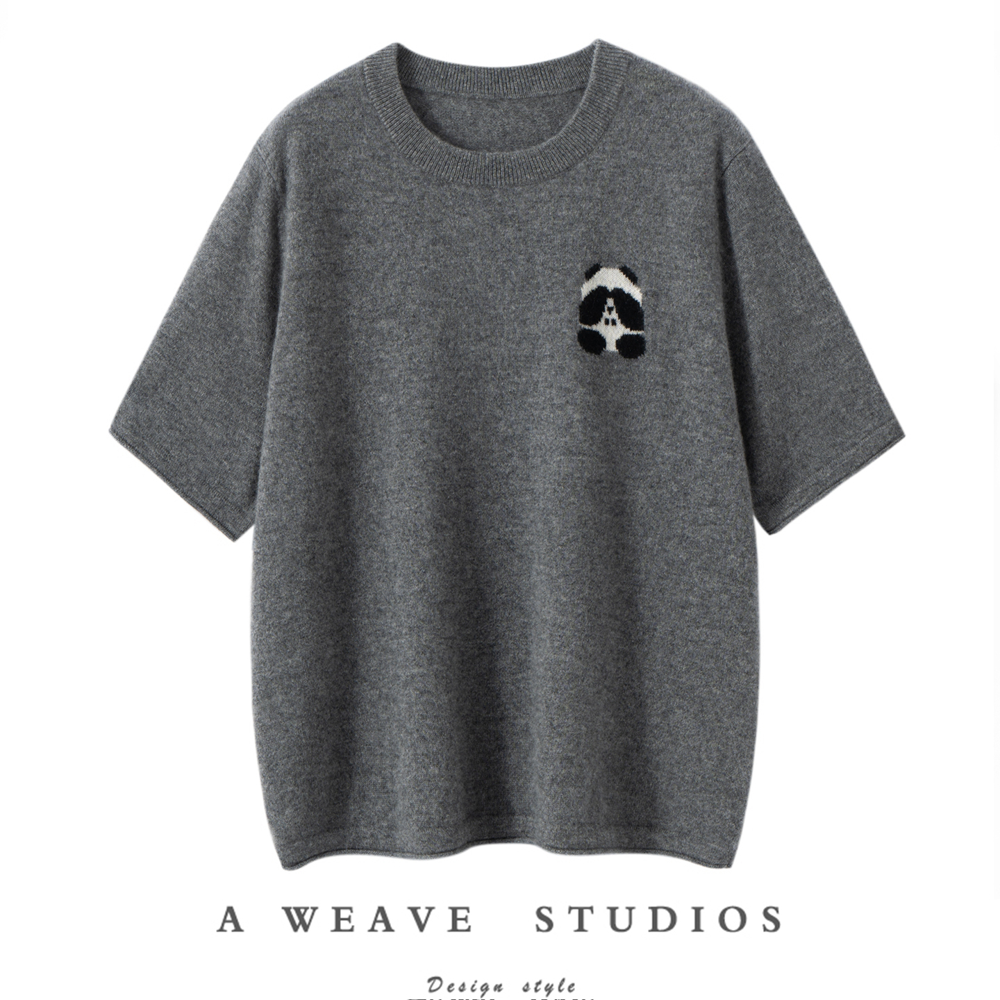 熊猫提花康赛妮100%山羊绒短袖