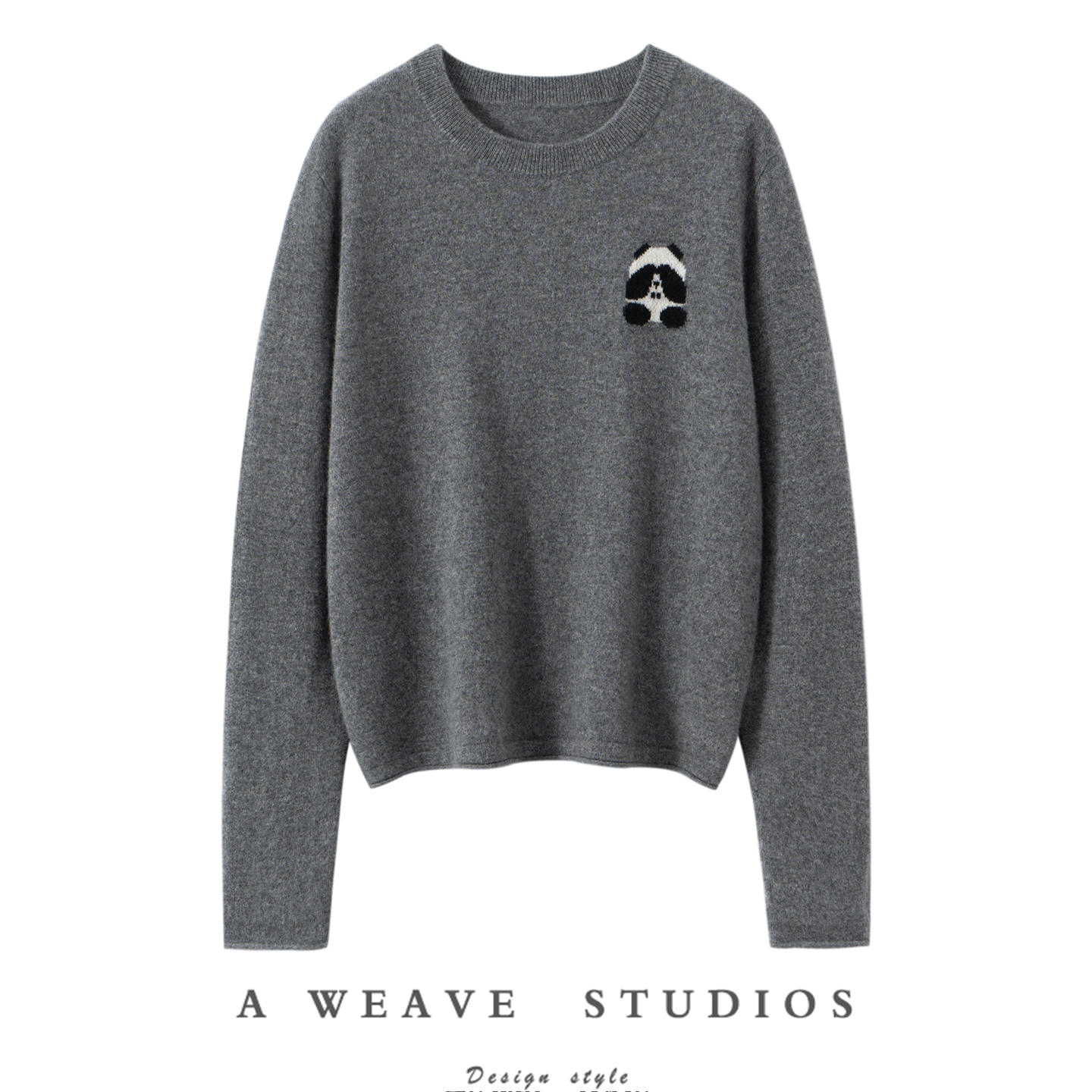 童趣熊猫提花100%纯山羊绒衫女