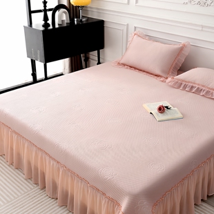 2025新款夏季冰丝床裙蕾丝简约冰豆豆凉席可折叠水洗床盖三件套