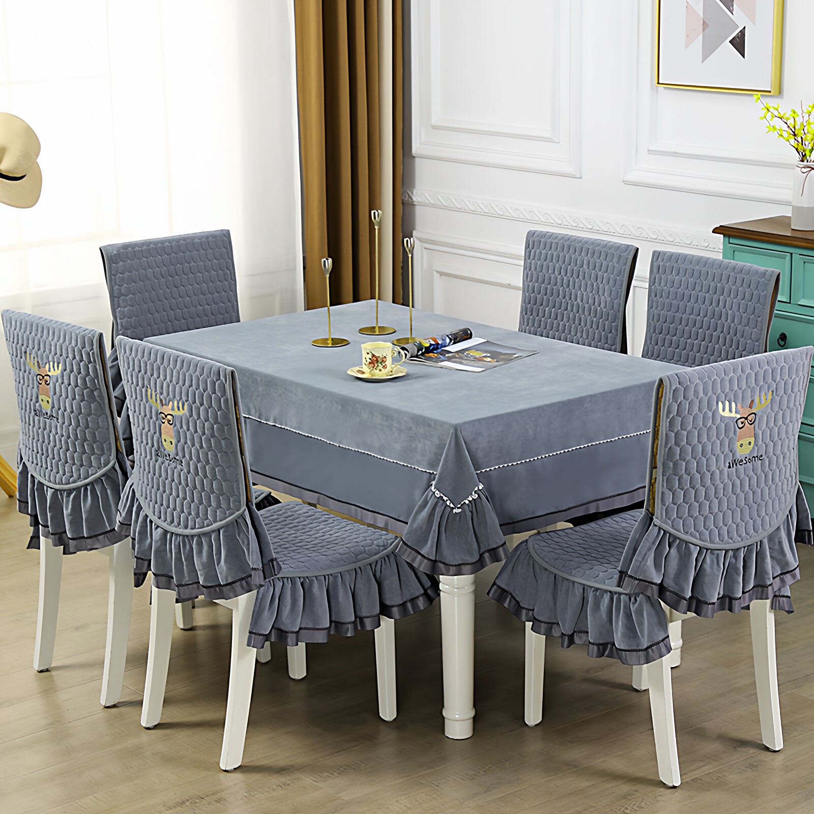现代简约餐桌布艺长方形北欧风纯色椅子套罩欧式椅套餐桌椅套罩