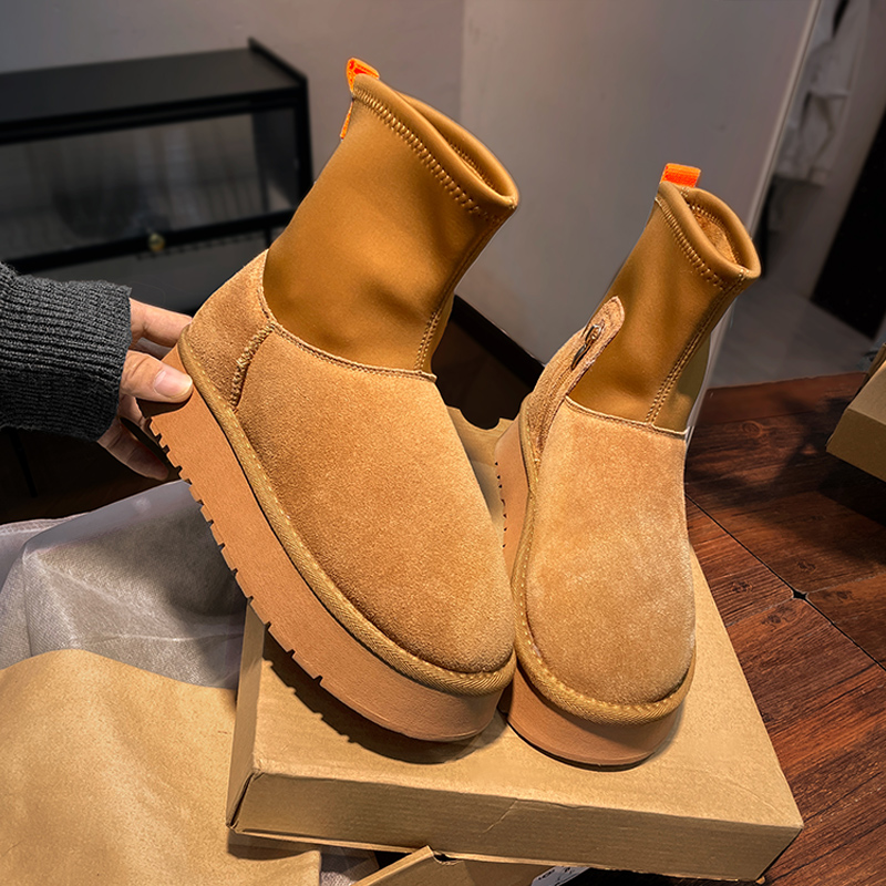 桑坡雪地靴厚底抗寒女款2025冬季新款加绒加厚增高套筒保暖棉靴鞋