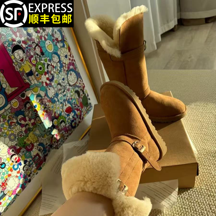 澳洲羊皮毛一体增高毛毛翻边保暖2025中长筒冬季阿勒泰雪地靴女款