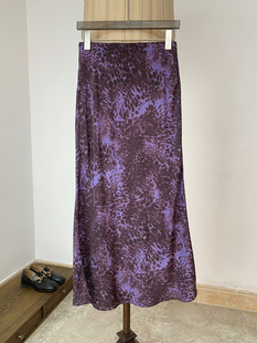 桑蚕丝真丝砂洗双绉性感温柔紫色豹纹鱼尾半裙 斜裁松紧腰半身裙