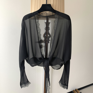 配裙子蕾丝边外搭防晒上衣薄外套小披肩 短款 乔其纱外披开衫 女夏季