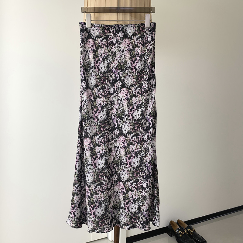 微透重磅真丝粉色碎花高腰松紧腰斜裁鱼尾半身裙女2026夏季新款
