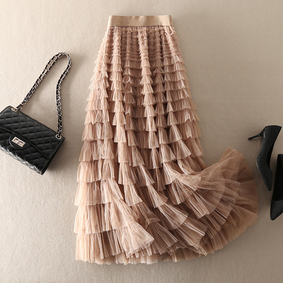 欧洲站小香风名媛超仙网纱半身裙