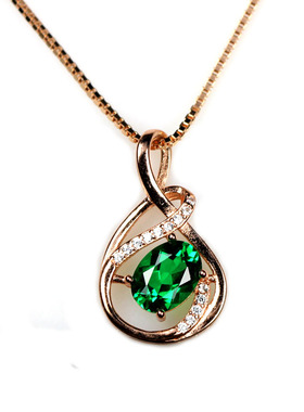 椭圆形祖母绿琵琶碧玺色吊坠项链