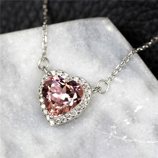 心形摩根石项链套链女韩版颈饰粉色糖果色甜美送女友ins风925纯银