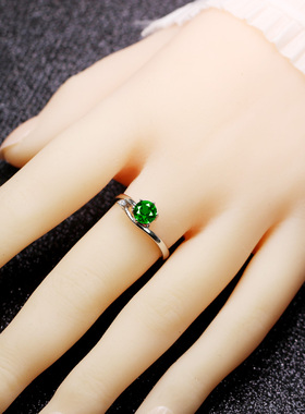 圆形祖母绿宝石戒指女活口可调节
