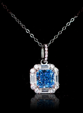 正方形雷迪恩蓝钻项链吊坠女生