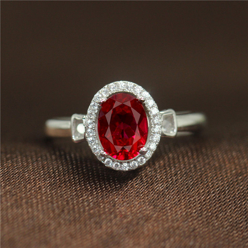 气质红宝石皇冠戒指女款925纯银鸽血红彩宝首饰品欧美时尚ins活口