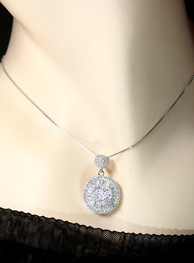 玫瑰切白钻石吊坠子项链925纯银