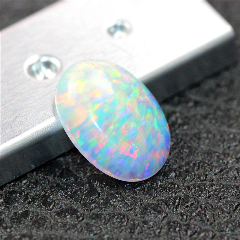 斑彩欧泊石椭圆形平底光面合成澳宝裸石彩宝未镶嵌女气质白色透底