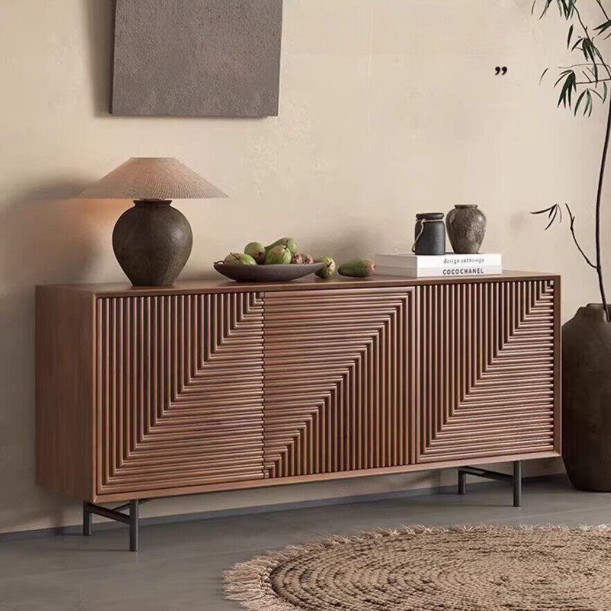 中古风实木餐边柜胡桃木色客厅创意储物收纳柜走廊过道玄关柜定制