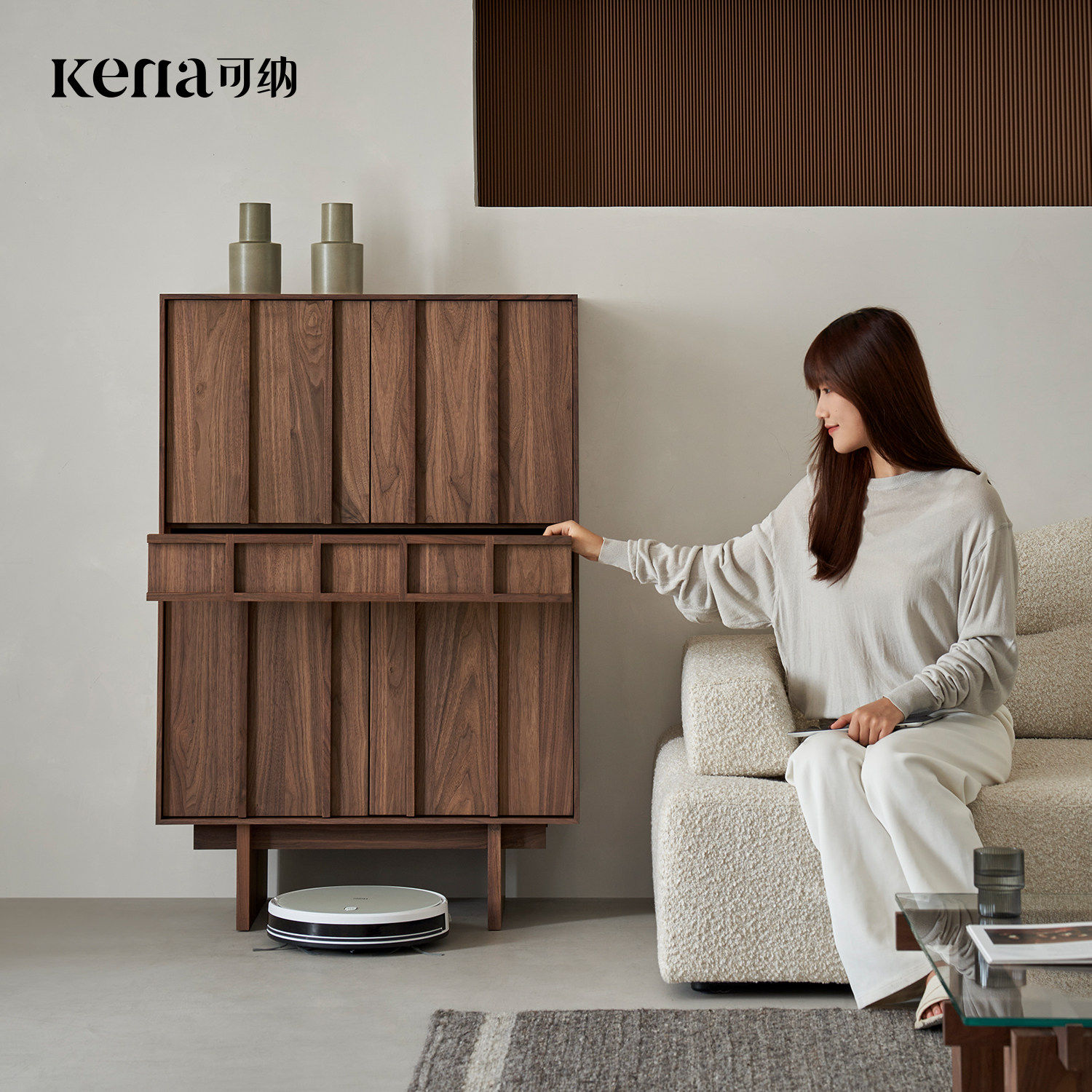 Kena可纳/拾野边柜黑胡桃实木中古收纳家用客厅储物斗柜复古柜子Z